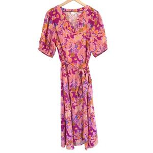 Roller Rabbit‎ Pink Whimsical Forest Animal Print Midi Dress Short Sleeve XL